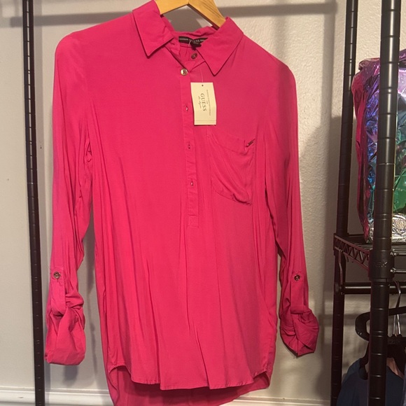 Guess Fuchsia Button-Down Shirt - Picture 1 of 8